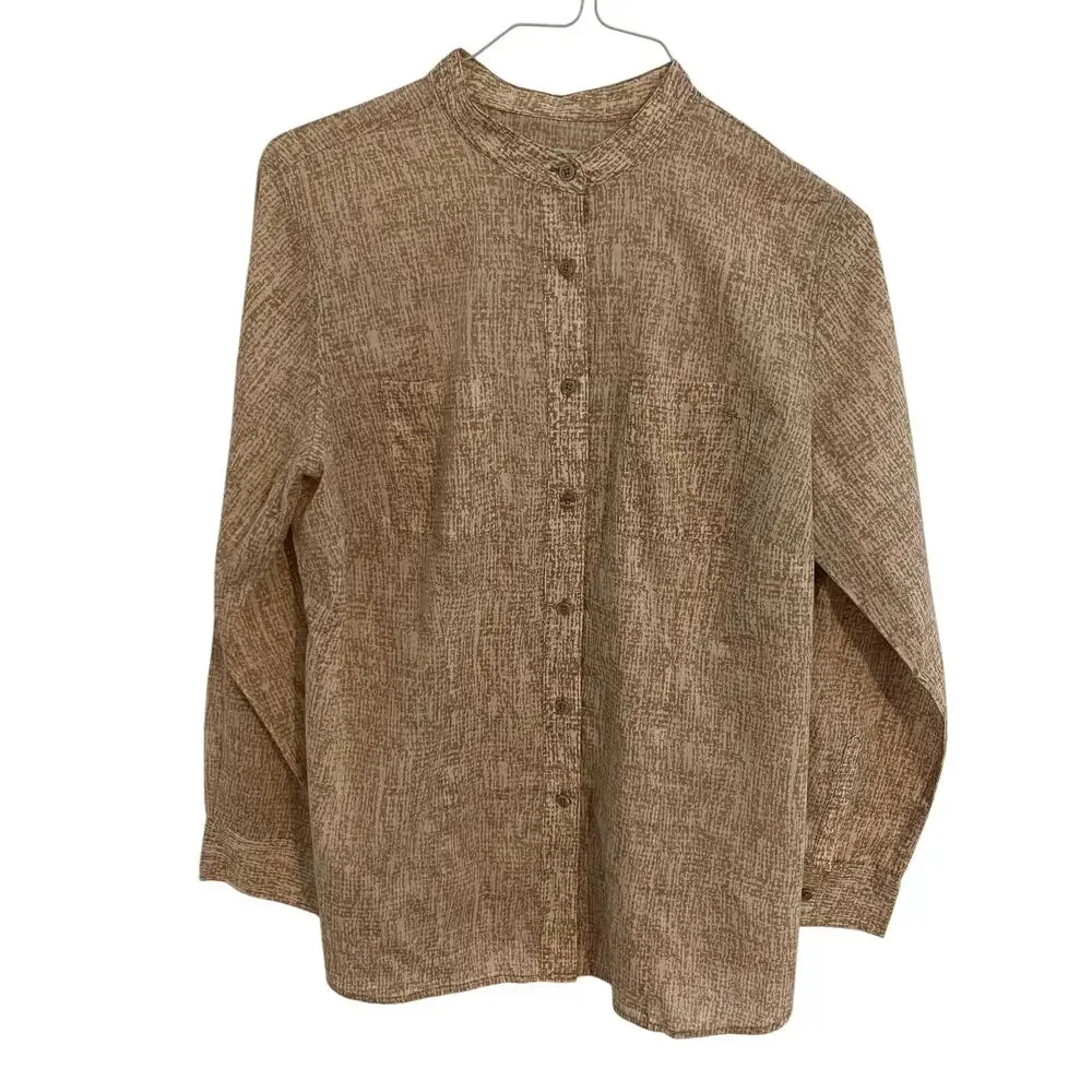 Michael Kors Blouse Womens 14W Beige Abstract Office Lightweight Career Wear - Picture 1 of 8